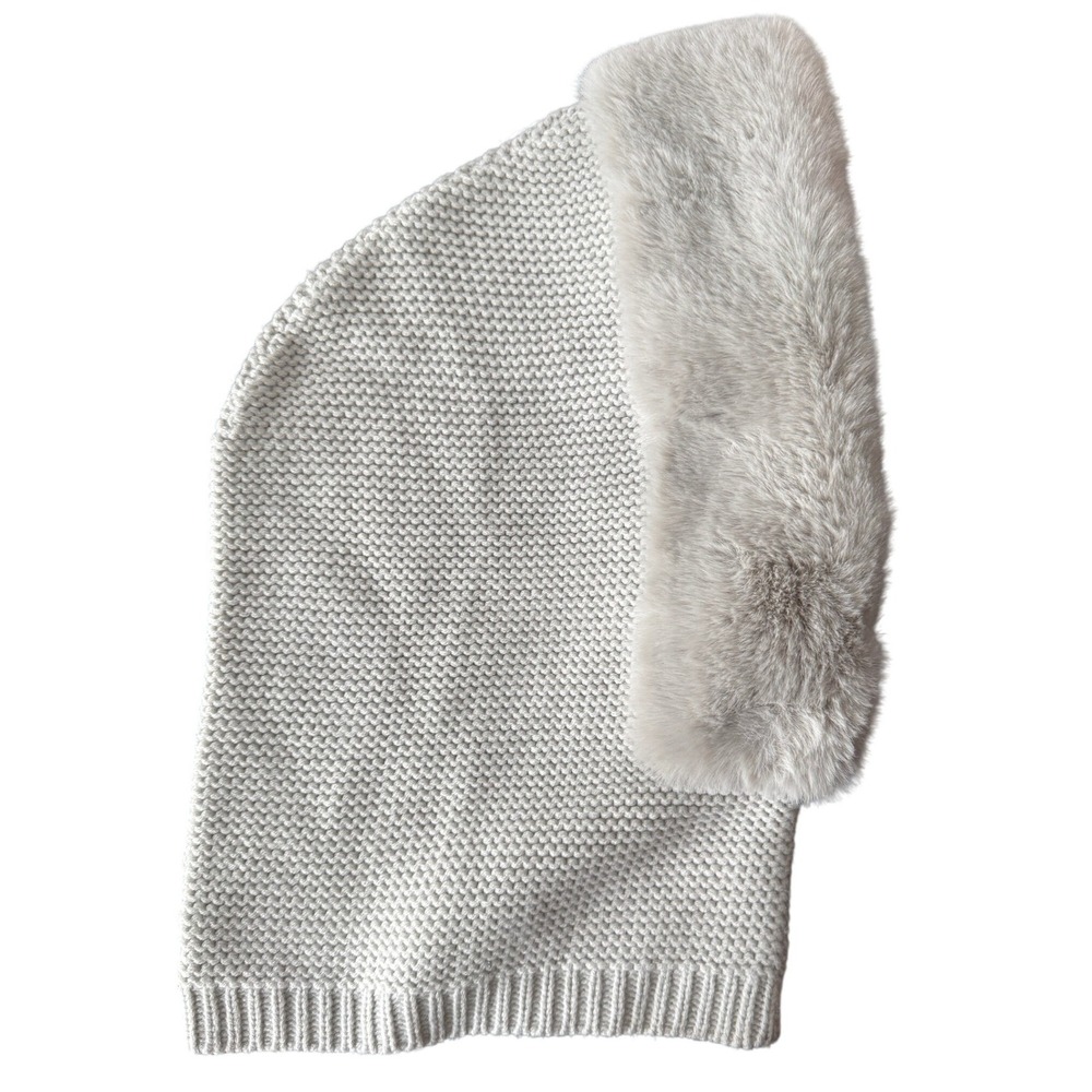 Echo Gray Wool Blend Knit Balaclava Hood Snood with Faux Fur Trim RN26128
